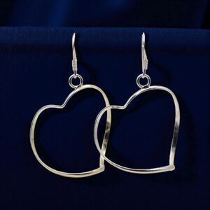Large Delicate 925 Sterling Silver Open Heart Drop Dangle Hook Earrings